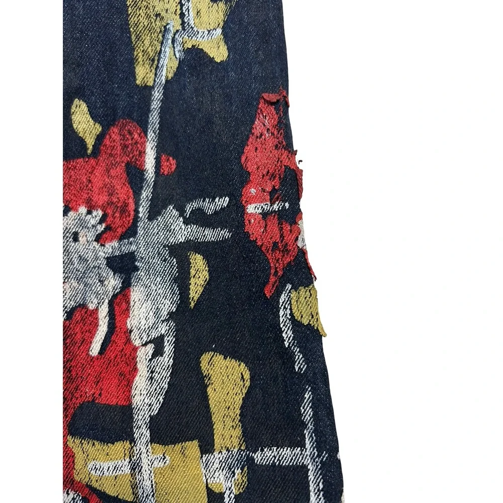 Arketype Mens Abstract Graphic Paint Straight Leg Jeans Dark Wash Blue 38x34